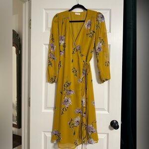 Floral Wrap Dress in Mustard Yellow